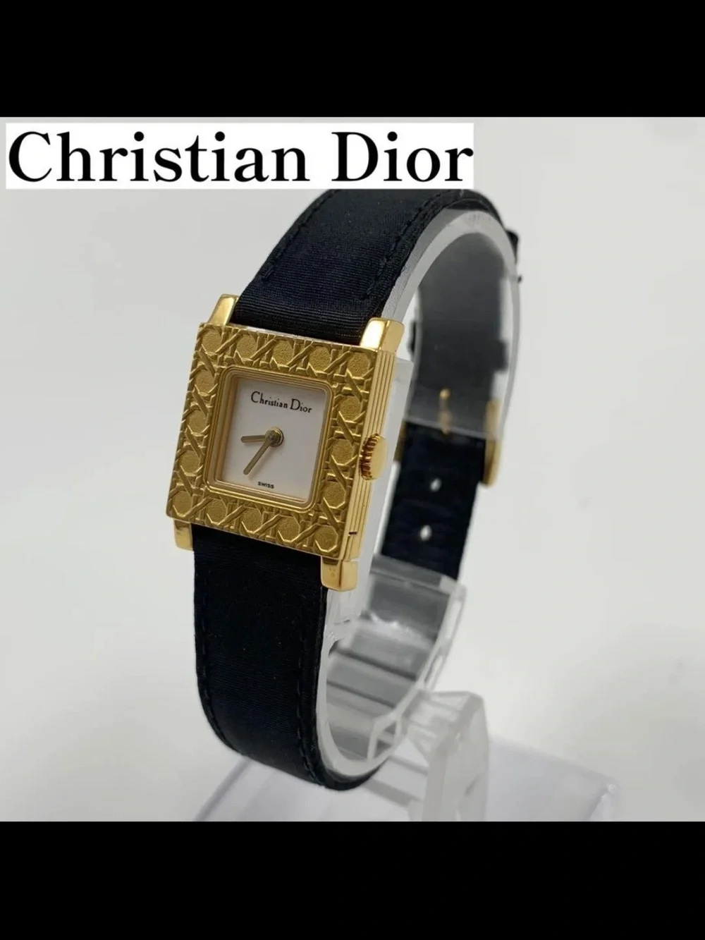 Christian Dior Gold Square Face Watch with Black Strap
